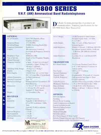 Буклет Radio Systems DX 9800 Series VHF AM Aeronautical Band Radiotelephones, 55-1535, Баград.рф